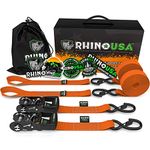 Rhino USA Ratchet Straps Tie Down Kit, 5,208 Break Strength - Includes (2) Heavy Duty 1.6" x 8' Rachet Tiedowns with Padded Handles & Coated Chromoly S Hooks + (2) Soft Loop Tie-Downs