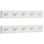 LARHN White Coat Hooks - Wall Mounted Coat Rack (2-Pack) - 5 White Coat Hooks for Wall - 43 cm - All Fixings Included for Quick & Easy Installation