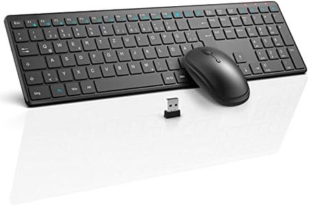 Juego de teclado y ratón inalámbrico, QCen 2,4 GHz, ultrafino, teclado inalámbrico ergonómico en tamaño estándar con 19 teclas especiales y un teclado numérico, para PC, portátil, disposición alemana