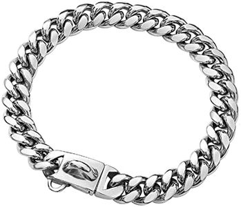Yowity Strong Stainless Steel Silver Metal Dog Collars with New Secure Buckle,14MM Cuban Lock Link Chain Training Collar Necklace Chain for Small Medium Large Dogs