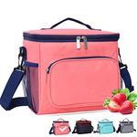 BOCHION Lunch Bags for Women, Insulated Cool Bag for Lunch Box with Shoulder Strap, Portable Thermal Cooler Tote Lunch Bag Leak-Proof for Men Adults Girls at Work School Travel Picnic Outdoor (Pink)