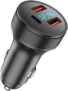 USB C Car Charger 72W PD3.0 Dual QC 3.0 3 Port USB Fast Charging Adapter, Mini Metal USB Cigarette Lighter with LED Digital Voltmeter for iPhone 11/12/13/14, iPad Pro, Samsung S22/S21