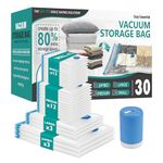 Vacuum Storage Bags with Electric Pump, 30 Pack (3 Jumbo/3 Large/12 Medium/12 Small) Vacuum Seal Space Saver Bags for Clothing, Pillows, Blanket, Bedding, Comforters