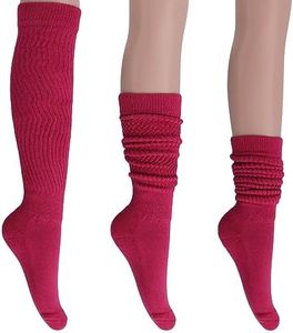 AWS/American Made Slouch Socks Cotton Scrunch Knee High Extra Long Heavy Socks (Fuschia, 1)