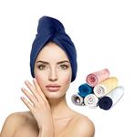 Adon 100% Cotton Turbie Hair Drying Towel Wrap for Women & Men Large Hair Towel for Curly Long Thick Hair, Water Absorbent Quick Dry Anti Frizz Hair Turban Towel (Navy Blue)