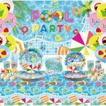 Beach Birthday Party Supplies Set Serves 20, Includes Banner, Plates, Cups, Napkins, Tablecloth, Garland, Beach Beach, Balloons, for Hawaiian Summer Pool Birthday Party Decorations (Style B)