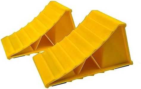 HOXWELL 1 Pair Wheel Chocks for Travel Trailers, Non Slip Heavy Duty Yellow Wheel Chock with Rope, Lightweight Wheel Stoppers for Cars Camper Trucks RVs, Easy to Carry & Suitable for Most Tyre Sizes