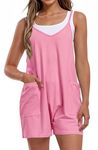 Womens V Neck Rompers Spaghetti Straps Summer Jumpsuit Casual Loose One Piece Shorts Overalls with Pockets (Light Pink, M)