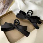 FAMEZA 2 Pcs Silky Satin Bow Hair Clips,Big Black Bow Hair Claw Clip,Large Hair Barrettes Accessories for Women French Soft Ribbon Barrettes Bow-knot Aesthetic Cute Thin Thick Curly Hair|black