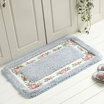 FAONIE Pretty Floral Rural Style Romantic Rose Flower Rug Shaggy Area Rugs Soft Non-Slip Doormat Floor Mat Bath Mat Bathroom Shower Rug Bedroom Living Room Carpet (Light Blue, L)