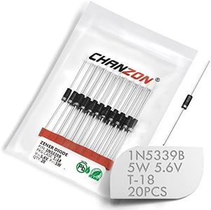 (Pack of 20 Pieces) Chanzon 1N5339B 1N5339 Power Zener Diode 5W 5.6V T-18 (CASE17-02) Axial Diodes 5 Watt 5.6 Volt 5V6