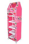 FLIPZON Baby Wardrobe Plastic Multipurpose 6 Shelve, Foldable, (Unbreakable Material) (Pink, Pack of 1)