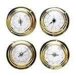 4 pcs Thermometer Wall Mounted Weather Station Set Barometer Clock Thermometer Hygrometer Kit for Indoor and Outdoor Use