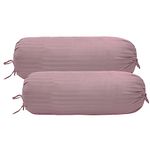 Trance Home Linen 100% Cotton 16x32 inch 200TC Striped Bolster Cover | Round Bed Side Long Bolster Pillow Cover to fit 24" Length 9" Dia | Pack of 2 Bolster Cover only (16x32 inch, Cameo Rose)