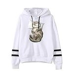 Xmiral Hoodies Women Cat Printed Striped Long Sleeve Jumper Thin Sweatshirt Slim Fit Pullover Tops(a-Weiß,M)