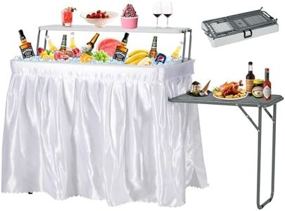 Dragosum Outdoor Ice Cooler Table with Metal Side Desktop, Folding Ice Table with Mesh Desktop, Portable Bar Drink Cooler Desk‌ with Skirt for Camping, Picnic, BBQ, Party (Grey)