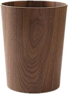 2.3 Gallons Wood Trash Can Wastebasket for Home or Office, Japanese-style natural wood Round Wastebasket, Lightweight, Sturdy for Under Desk, Kitchen, Bedroom, Den, Hotel, or Kids Room (Dark Wood-A)