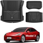 3W Cargo Liner Compatible for Tesla Model 3 Trunk mats 2021-2023 All Weather Custom Fit Front Trunk Cargo Liner Rear Trunk Cargo Liner Rear Trunk Well Storage Liner for Model 3, Black