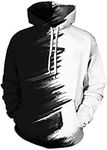 FLYCHEN Men's 3D Realistic Hoodie Devil Novelty Long Sleeve Pullover Sweatshirt with Pockets Black White031 S