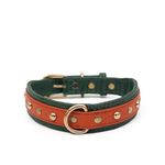 Pampaw Leather The Pongo Collars for Dogs, Cats & Puppies - Soft Durable & Strong (15-25 Inch_Green & Brown)