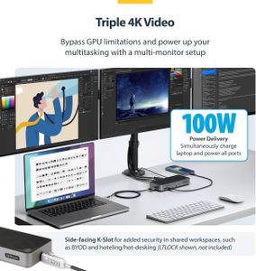 StarTech.com USB-C Triple Monitor Docking Station – 4K HDMI/DP, 100W Charging, MacBook & Windows Compatible