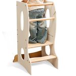 Learning Tower for Toddlers - Montessori Learning Tower Stand with Adjustable Height – Safe Toddler Standing Tower for Cooking, Play & Activities (Ivory)
