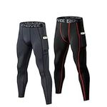 HUAKANG Men's 2 Pack Compression Pants with Pockets Cool Dry Base Layer Leggings for Running,Workout,Training,0909-Black Grey,L