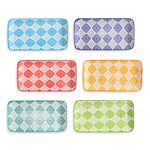 Appetizer Plates Set Dessert Plate - Rectangular Small Serving Plates for Sushi | Tapas | Snack - Colorful Ceramic Serving Dishes Set of 6 - Microwave and Dishwasher Safe - 8 inch