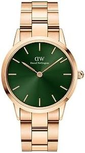 Daniel Wellington Iconic Link Watch, Rose Gold or Silver Stainless Steel Link Bracelet, Rose Gold/Emerald, 36mm