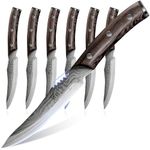 SYOKAMI Steak Knives Set of 6, 4.8 Inch High-Carbon Japanese Stainless Steel Non-Serrated Steak Knife with Wood Handle, Damascus Pattern Full Tang Design, Razor-Sharp Dinner Knives with Gift Box