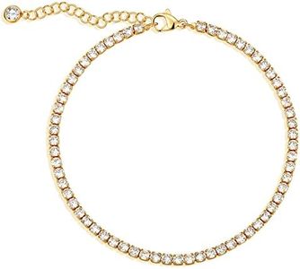 MEVECCO Anklet for Women Gold Tennis Chain Round Zirconia Cut Faux Diamond 14K Gold Plated Dainty Chain Boho Beach Summer Simple Foot Jewelry Ankle Bracelet