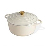 Nuovva Enamelled Cast Iron Dutch Oven Pot with Lid 7.3 Quart Non Stick Casserole Pot – Heavy Duty & Oven Safe up to 500° F for Bread Baking, Braising, Stews, Roasting – 30cm Cream