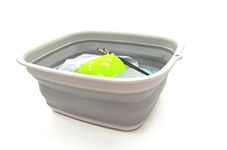 SAMMART 7.7L Collapsible Tub - Foldable Dish Tub - Portable Washing Basin - Space Saving Plastic Washtub (Grey)