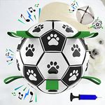 Dog Soccer Ball,Soccer Ball for Dogs,Floatable Squeaky Ball and Built-in Dog Bell for Dog Chasing and Aerial Ball Catching,Unchewable Interactive Dog Toys from 17 to 66.2 lbs.Comes with Air Pump.