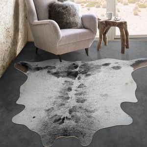 Guyi Rare Cowhide Rug, 4.6x5.2 ft, Grey Area Rugs for Living Room, Bedroom, Home Office Large Cow Hide Rug Cow Skin Rug Animal Print Rug for Decor