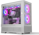 iONZ PC Gaming White Case Mid Tower ATX, E-ATX - KZ-V Light Aether Series Tempered Glass 0.8MM SPCC - Maximum Access to Components - Includes 2 x 140mm and 1 x 120mm ARGB Fans - 10 Port Fan Controller