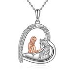 Horse Necklace Sterling Silver Love Heart Girl with Horse Pendant Necklace GIfts for Women (Silver girl and horse necklace)