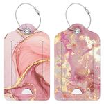 Hsxnam 2 Pack PU Leather Luggage Tags for Suitcase, Travel Cruise Luggage Tag with Privacy Flap, Name ID Label and Metal Loop for Women Men Baggage Handbag School Bag Backpack, Pink Marble