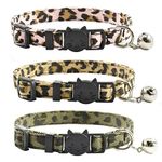 Breakaway Cat Collars with Bell, Set of 3, Durable & Safe Cute Kitten Collars Safety Adjustable Kitty Collar for Cat Puppy 7.5-11in (Leopard)