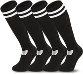 Kids Soccer Socks Toddler Soccer Socks Girls Boys Soccer Socks Kids Tube Socks with Stripes Toddler Knee High Socks, 2 Pack Black/White, Black/White, 6-9 Years