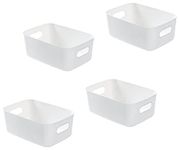 Bgfuni Set of 4 Small Plastic Storage Baskets, Office Home and Kitchen Tidy Organiser, White Plastic Studio Storage Baskets, Plastic Baskets for Storage Small, Shelf Baskets, 20 x 14 x 7.5cm(White)