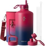 Coolflask 128 oz Gallon Water Bottle Insulated with Straw&3 Lids, Water Jug Large Stainless Steel Metal Vacuum Wide Mouth for Sports, Gym or Office, Non-BPA Keep Cold 48H Hot 24H, Ombre Wine/Navy