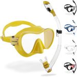 CRESSI F1 Combo Set Yellow - Combo Set Frameless Mask F1 + Snorkel Dry for Diving and Snorkeling, Yellow, One Size, Unisex