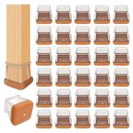 32PCS Square Chair Leg Floor Protectors with Wrapped Felt, Chair Leg Covers for Hardwood Floors, Silicone Chair Feet Furniture Pads Floor Protectors, No Noise and No Scratches(L-Clear)