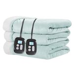 Eydna Electric Heated Blanket King Size 90'' x 100''- Soft Plush Flannel Heating Blanket with Dual Controller 10 Heating Level & 1-12 Hour Auto Off, Machine Washable, Aqua Green