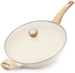 SENSARTE Ceramic Nonstick Frying Pan Skillet with Lid, 12.5 Inch Non Stick Pan Wok, Healthy Kitchen Cooking Sauté Pans, Free of Intentionally Added PFOA/PFAS/PTFE, Induction Compatible, White