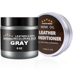 Leather Recoloring Balm with Mink Oil Leather Conditioner, Leather Repair Kit for Couches, Gray Leather Dye for Furniture, Car Seat, Sofa, Shoes, Vinyl