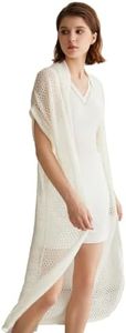 Women’s Linen Open Knit Long Cardigan Luxury Lightweight Duster Relaxed Fit and Airy Texture, BC609 (US, Alpha, Medium, Regular, Regular, Off-White)