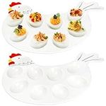 Hedume 2 Pack Deviled Egg Platter Tray, Ceramic Hen Modelling 8-Cup Egg Dish, Easter Egg Tray, Deviled Egg Plate for Kitchen Refrigerator Countertop Display