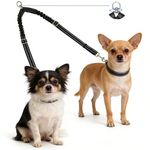 Kelivi Double Dog Lead Coupler, No Tangle 360°Swivel Rotation Two 2 Dog Lead Splitter, Heavy Duty Adjustable Bungee Reflective Dual Dog Leash for Walking Medium Large Dog (Black-Small)
